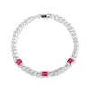 Thumbnail Image 2 of Square-Cut Lab-Created Ruby Station Curb Chain Bracelet Sterling Silver 7.25&quot;