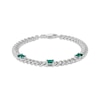 Thumbnail Image 1 of Square-Cut Lab-Created Emerald Station Curb Chain Bracelet Sterling Silver 7.25&quot;