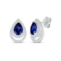 Pear-Shaped Blue Lab-Created Sapphire & White Lab-Created Sapphire Earrings Sterling Silver