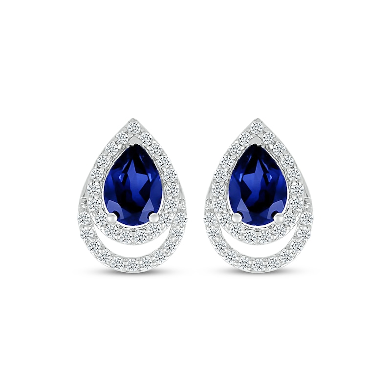 Main Image 2 of Pear-Shaped Blue Lab-Created Sapphire & White Lab-Created Sapphire Earrings Sterling Silver