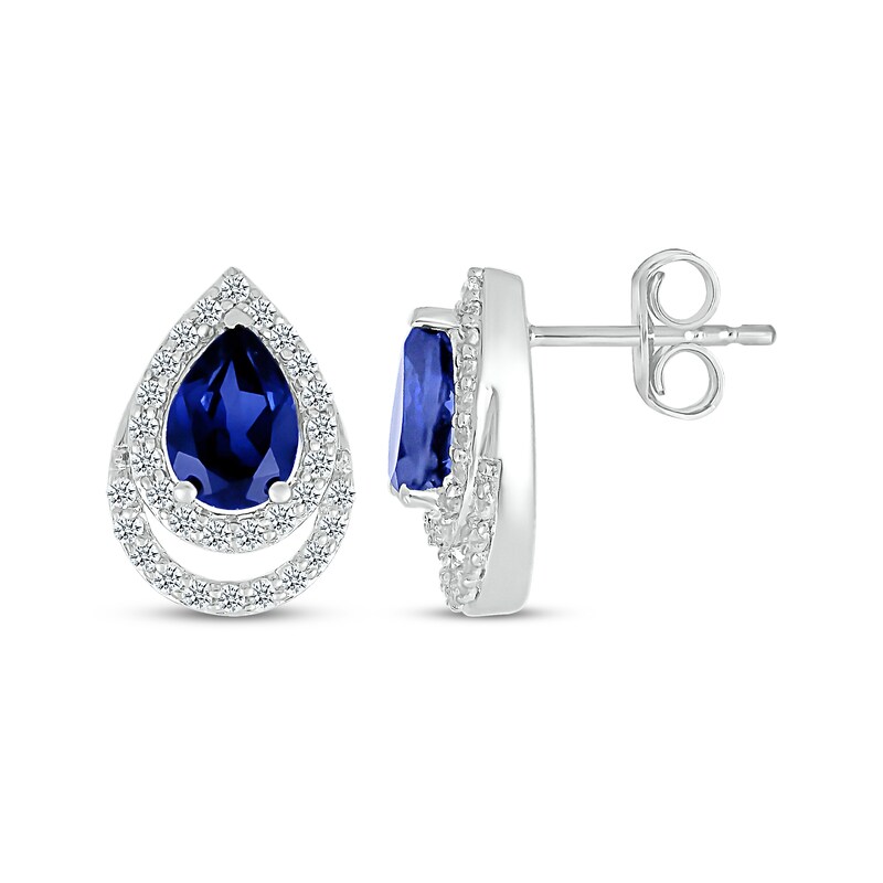 Main Image 3 of Pear-Shaped Blue Lab-Created Sapphire & White Lab-Created Sapphire Earrings Sterling Silver