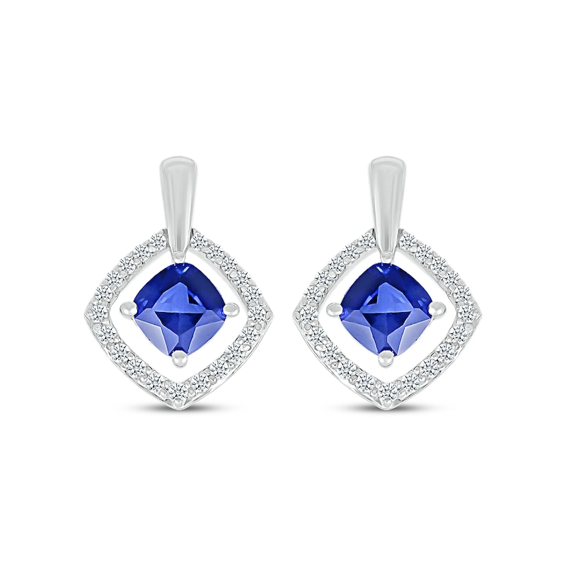 Main Image 2 of Cushion-Cut Blue Lab-Created Sapphire & White Lab-Created Sapphire Earrings Sterling Silver