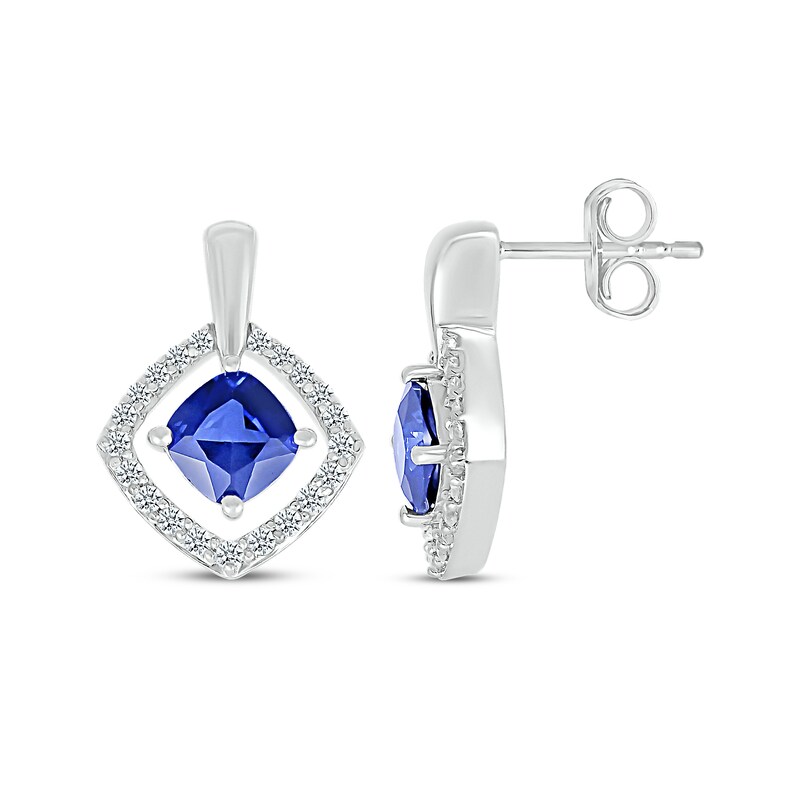 Main Image 3 of Cushion-Cut Blue Lab-Created Sapphire & White Lab-Created Sapphire Earrings Sterling Silver
