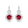 Thumbnail Image 2 of Cushion-Cut Lab-Created Ruby & Diamond Doorknocker Earrings 1/3 ct tw Sterling Silver