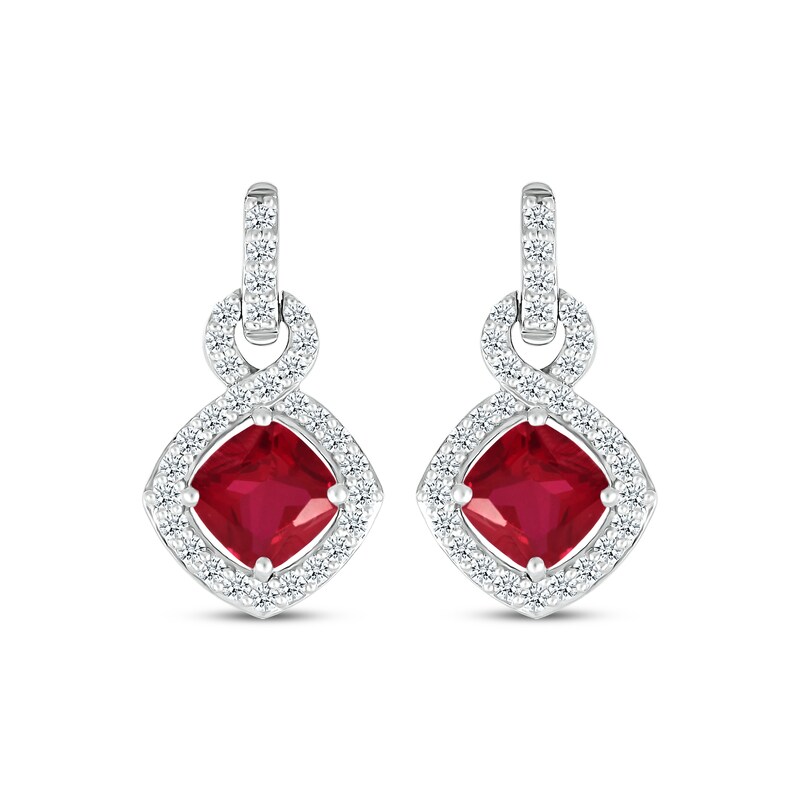 Main Image 2 of Cushion-Cut Lab-Created Ruby & Diamond Doorknocker Earrings 1/3 ct tw Sterling Silver
