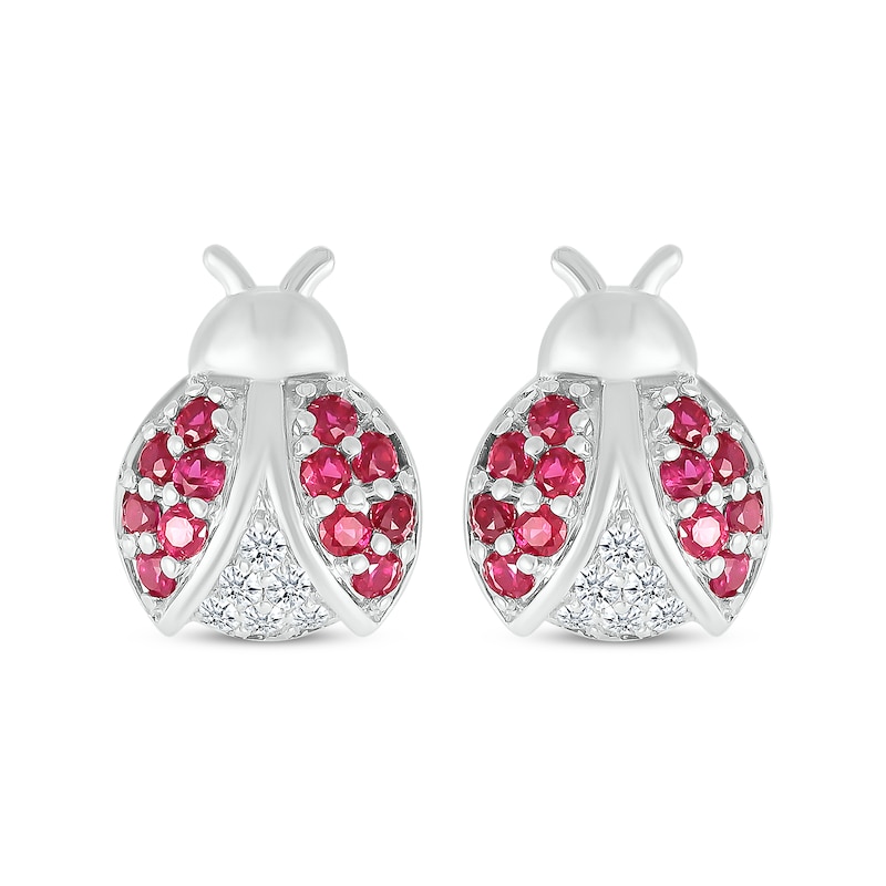 Main Image 2 of Lab-Created Ruby & White Lab-Created Sapphire Ladybug Stud Earrings Sterling Silver