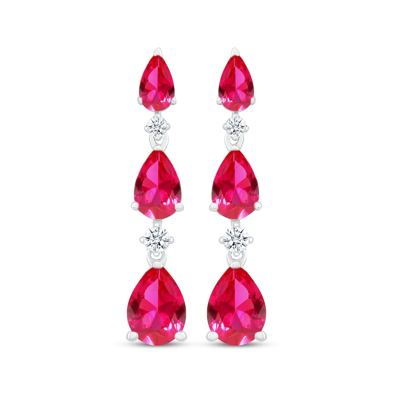 Main Image 2 of Pear-Shaped Lab-Created Ruby & White Lab-Created Sapphire Drop Earrings Sterling Silver