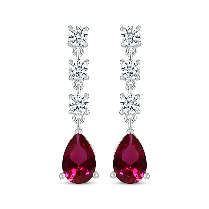 Main Image 2 of Pear-Shaped Lab-Created Ruby & White Lab-Created Sapphire Dangle Earrings Sterling Silver