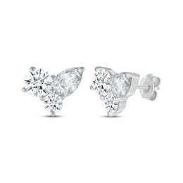 Pear-Shaped & Round-Cut White Lab-Created Sapphire Cluster Stud Earrings Sterling Silver