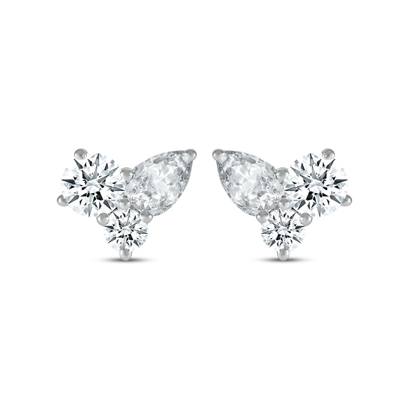 Main Image 2 of Pear-Shaped & Round-Cut White Lab-Created Sapphire Cluster Stud Earrings Sterling Silver