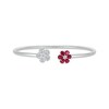 Thumbnail Image 1 of Pear-Shaped Lab-Created Ruby & White Lab-Created Sapphire Flower Flex Cuff Bracelet Sterling Silver