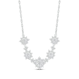 White Lab-Created Sapphire Sunburst Necklace Sterling Silver 18"
