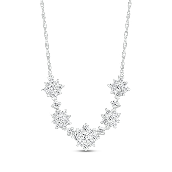 White Lab-Created Sapphire Sunburst Necklace Sterling Silver 18"