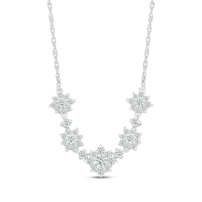 Main Image 1 of White Lab-Created Sapphire Sunburst Necklace Sterling Silver 18&quot;