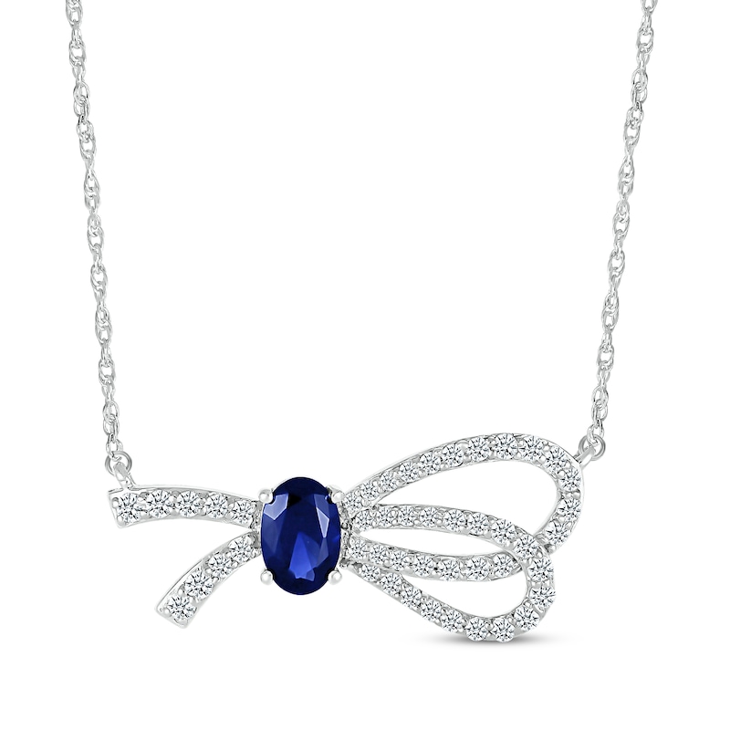 Main Image 1 of Oval-Cut Blue Lab-Created Sapphire & White Lab-Created Sapphire Knot Necklace Sterling Silver 18"