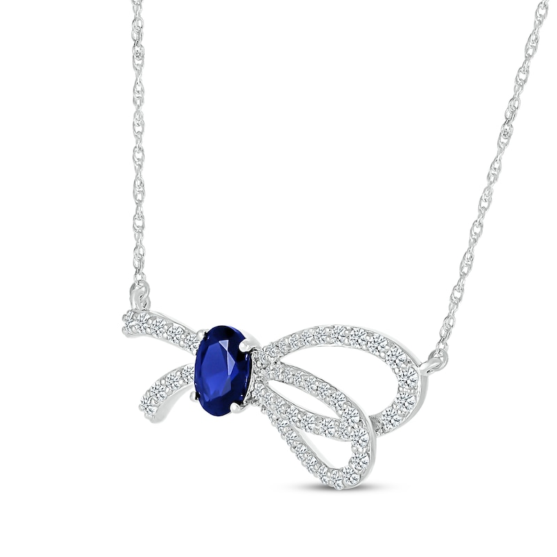 Main Image 2 of Oval-Cut Blue Lab-Created Sapphire & White Lab-Created Sapphire Knot Necklace Sterling Silver 18"