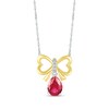 Thumbnail Image 1 of Pear-Shaped Lab-Created Ruby & White Lab-Created Sapphire Bow Necklace Sterling Silver & 10K Yellow Gold 18&quot;