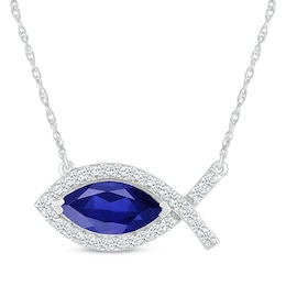 Marquise-Cut Blue Lab-Created Sapphire & White Lab-Created Sapphire Ichthys Necklace Sterling Silver 18"
