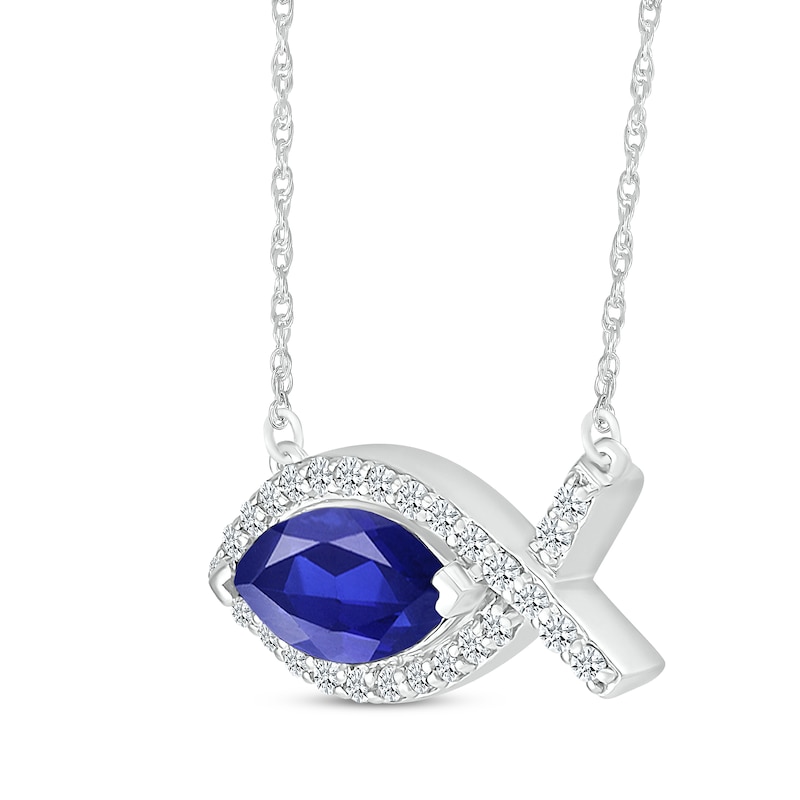 Main Image 2 of Marquise-Cut Blue Lab-Created Sapphire & White Lab-Created Sapphire Ichthys Necklace Sterling Silver 18&quot;