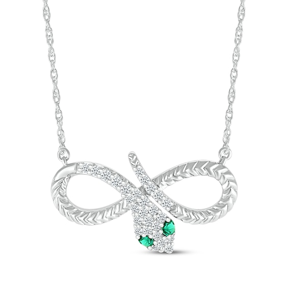 Lab-Created Emerald & White Lab-Created Sapphire Snake Infinity Necklace Sterling Silver 18"