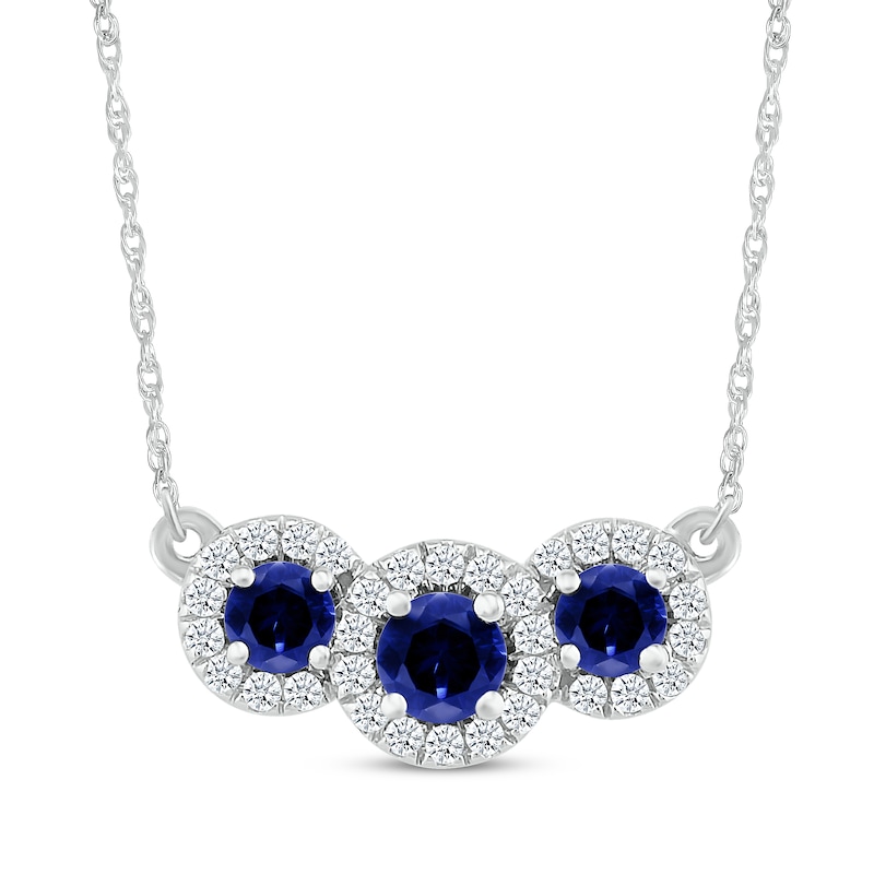 Main Image 1 of Blue & White Lab-Created Sapphire Trio Necklace Sterling Silver 18&quot;