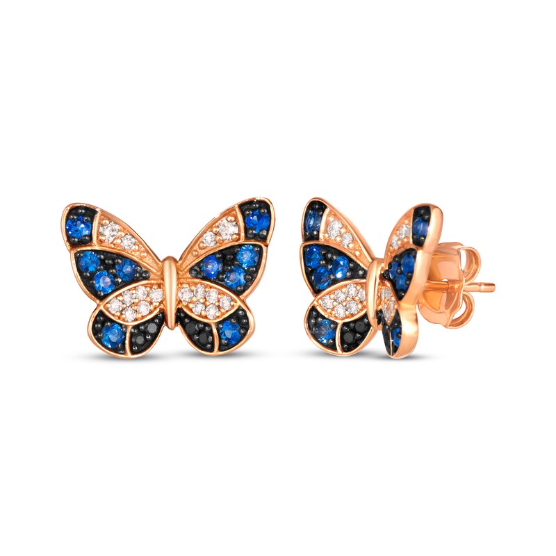 Le Vian Garden Party Sapphire Butterfly Earrings 1/4 ct tw Diamonds 14K Strawberry Gold