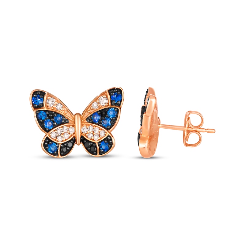 Main Image 3 of Le Vian Garden Party Sapphire Butterfly Earrings 1/4 ct tw Diamonds 14K Strawberry Gold