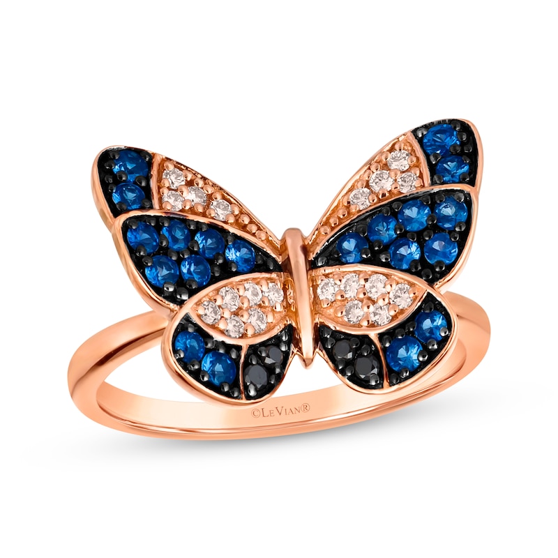 Main Image 1 of Le Vian Garden Party Sapphire Butterfly Ring 1/6 ct tw Diamonds 14K Strawberry Gold