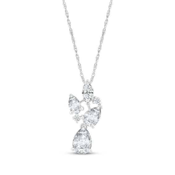 Pear, Marquise & Round-Cut White Lab-Created Sapphire Scatter Necklace Sterling Silver 18"