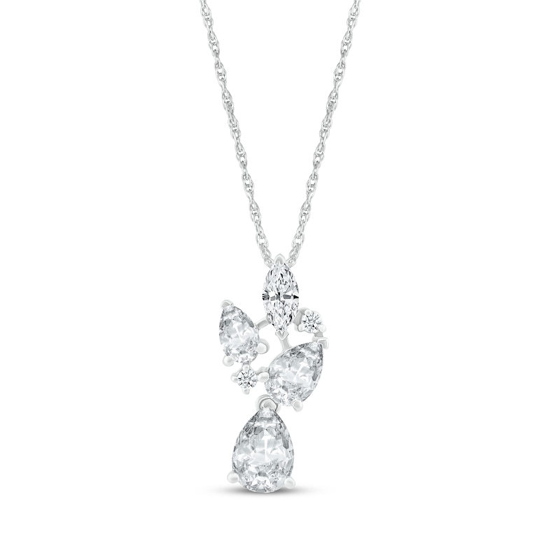 Main Image 1 of Pear, Marquise & Round-Cut White Lab-Created Sapphire Scatter Necklace Sterling Silver 18&quot;