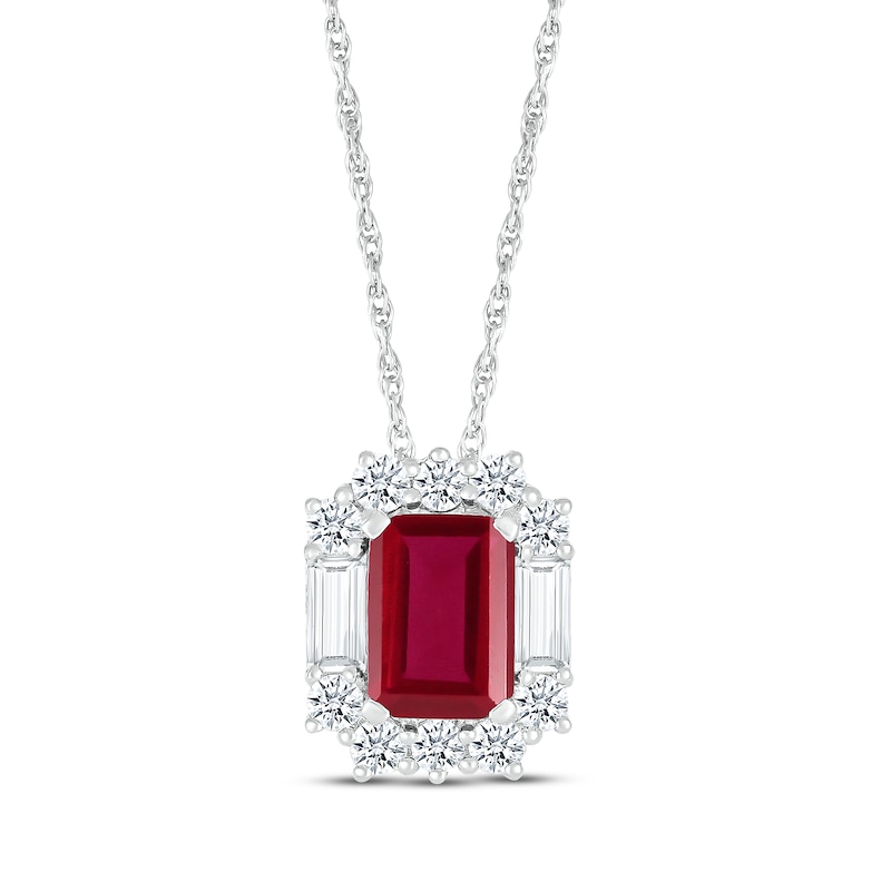 Main Image 1 of Emerald-Cut Lab-Created Ruby & White Lab-Created Sapphire Necklace Sterling Silver 18"