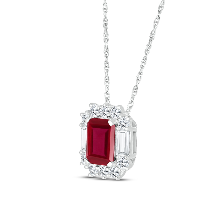 Main Image 2 of Emerald-Cut Lab-Created Ruby & White Lab-Created Sapphire Necklace Sterling Silver 18"