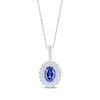 Thumbnail Image 1 of Oval-Cut Blue Lab-Created Sapphire & White Lab-Created Sapphire Double Halo Necklace Sterling Silver 18&quot;