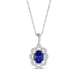 Oval-Cut Blue Lab-Created Sapphire & White Lab-Created Sapphire Scallop Frame Necklace Sterling Silver 18"