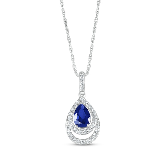Pear-Shaped Blue Lab-Created Sapphire & White Lab-Created Sapphire Necklace Sterling Silver 18"