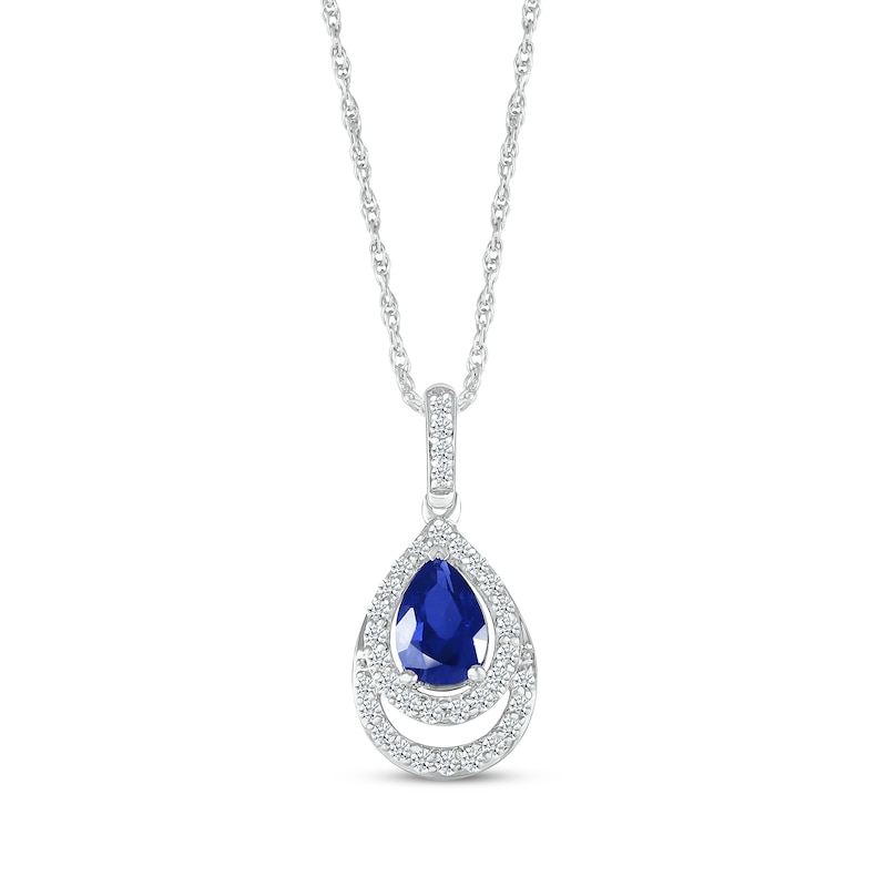Pear-Shaped Blue Lab-Created Sapphire & White Lab-Created Sapphire ...