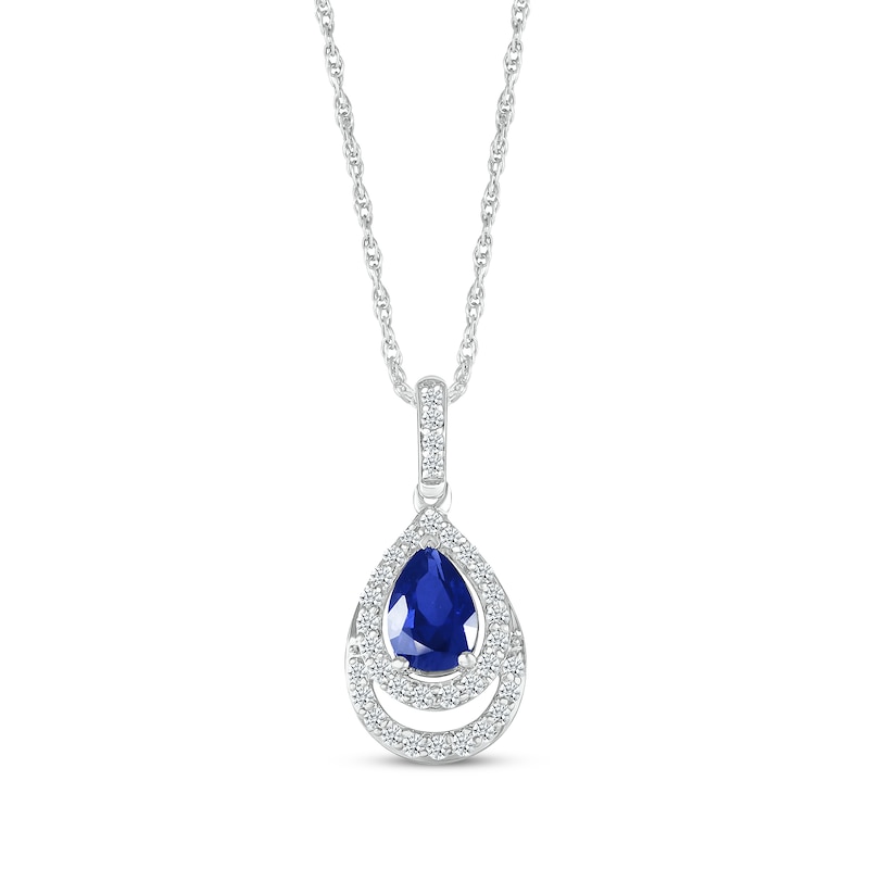 Main Image 1 of Pear-Shaped Blue Lab-Created Sapphire & White Lab-Created Sapphire Necklace Sterling Silver 18&quot;