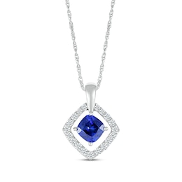 Cushion-Cut Blue Lab-Created Sapphire & White Lab-Created Sapphire Frame Necklace Sterling Silver 18"
