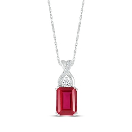 Emerald-Cut Lab-Created Ruby & White Lab-Created Sapphire Twist Necklace Sterling Silver 18"