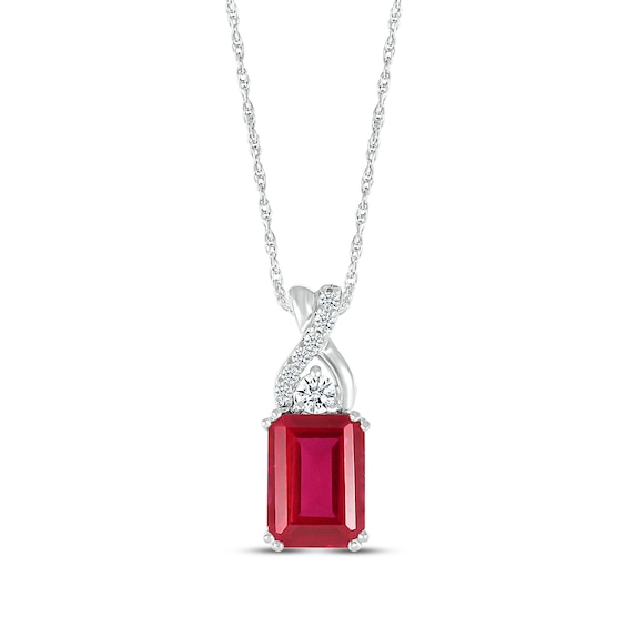 Emerald-Cut Lab-Created Ruby & White Lab-Created Sapphire Twist Necklace Sterling Silver 18"