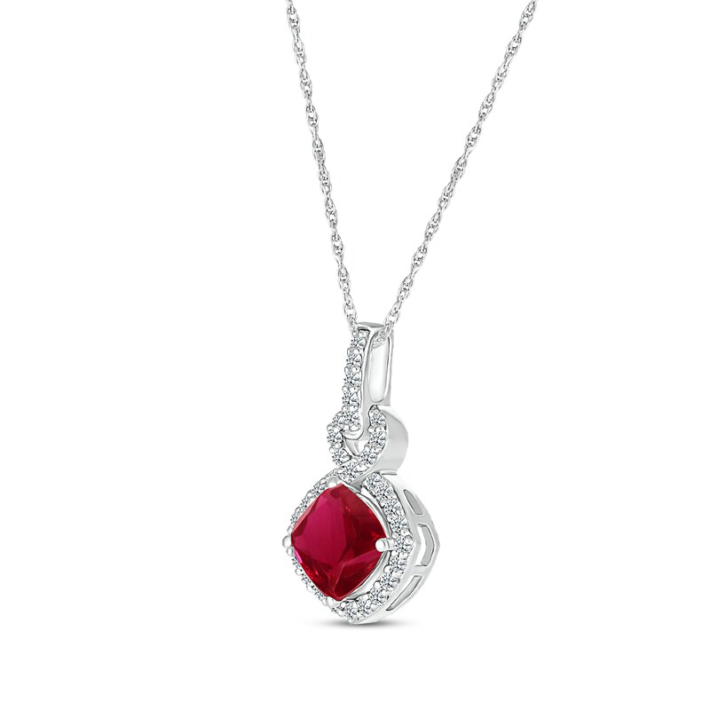 Main Image 2 of Cushion-Cut Lab-Created Ruby & White Lab-Created Sapphire Frame Necklace 1/5 ct tw Sterling Silver 18&quot;