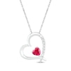 Thumbnail Image 1 of Heart-Shaped Lab-Created Ruby & White Lab-Created Sapphire Heart Necklace Sterling Silver 18&quot;