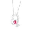 Thumbnail Image 2 of Heart-Shaped Lab-Created Ruby & White Lab-Created Sapphire Heart Necklace Sterling Silver 18&quot;
