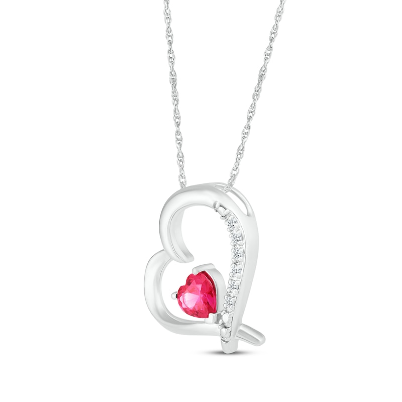 Main Image 2 of Heart-Shaped Lab-Created Ruby & White Lab-Created Sapphire Heart Necklace Sterling Silver 18&quot;