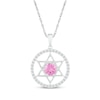 Thumbnail Image 1 of Pink & White Lab-Created Sapphire Star of David Circle Necklace 18&quot;
