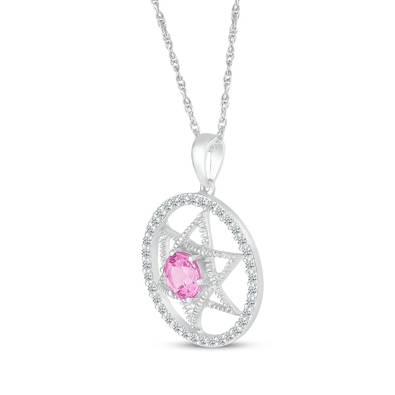 Main Image 2 of Pink & White Lab-Created Sapphire Star of David Circle Necklace 18&quot;