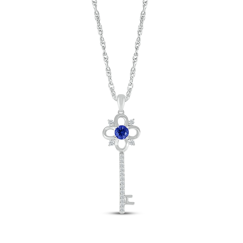 Main Image 1 of Blue & White Lab-Created Sapphire Key Necklace Sterling Silver 18&quot;