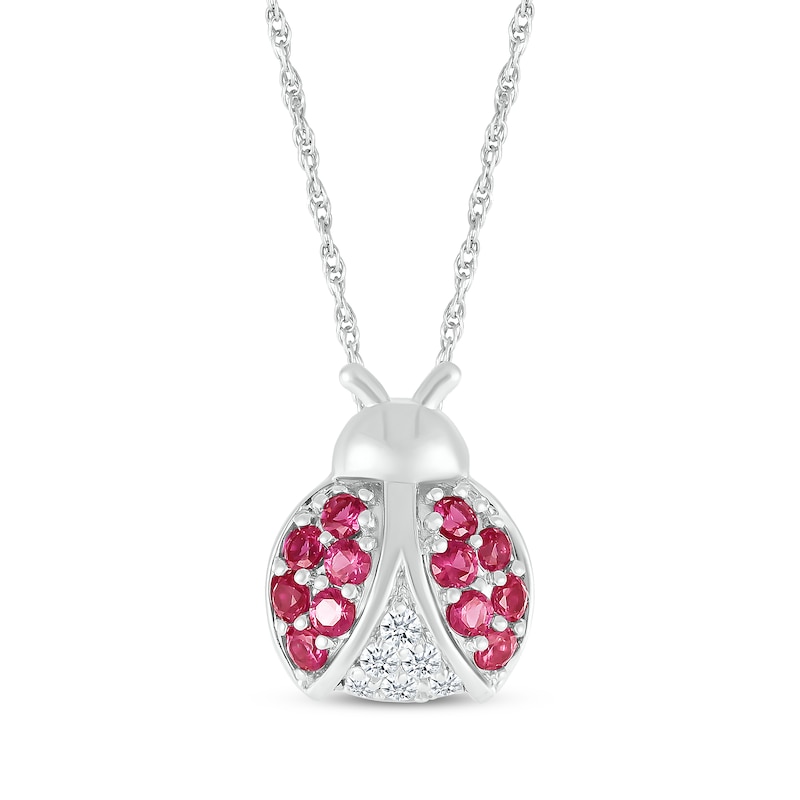 Main Image 1 of Lab-Created Ruby & White Lab-Created Sapphire Ladybug Necklace Sterling Silver 18&quot;