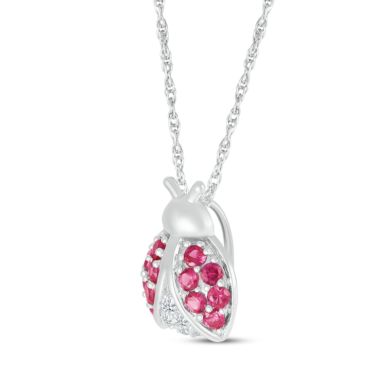 Main Image 2 of Lab-Created Ruby & White Lab-Created Sapphire Ladybug Necklace Sterling Silver 18&quot;