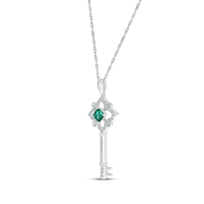 Main Image 2 of Cushion-Cut Lab-Created Emerald & White Lab-Created Sapphire Key Necklace Sterling Silver 18&quot;
